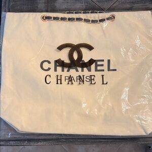 VIP limited edition Chanel Beige Tote with Black Logo. New! Sealed